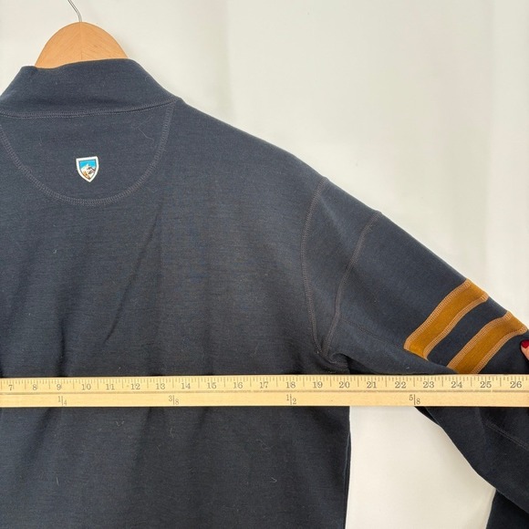 KUHL Mens Merino Wool 1/4 Zip Pullover Sweater Size M Navy Brown Stripe - Picture 5 of 7